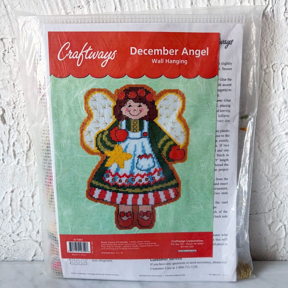 Craftways December Angel Plastic Canvas Wall Hanging Decor Kit 12" x 16"